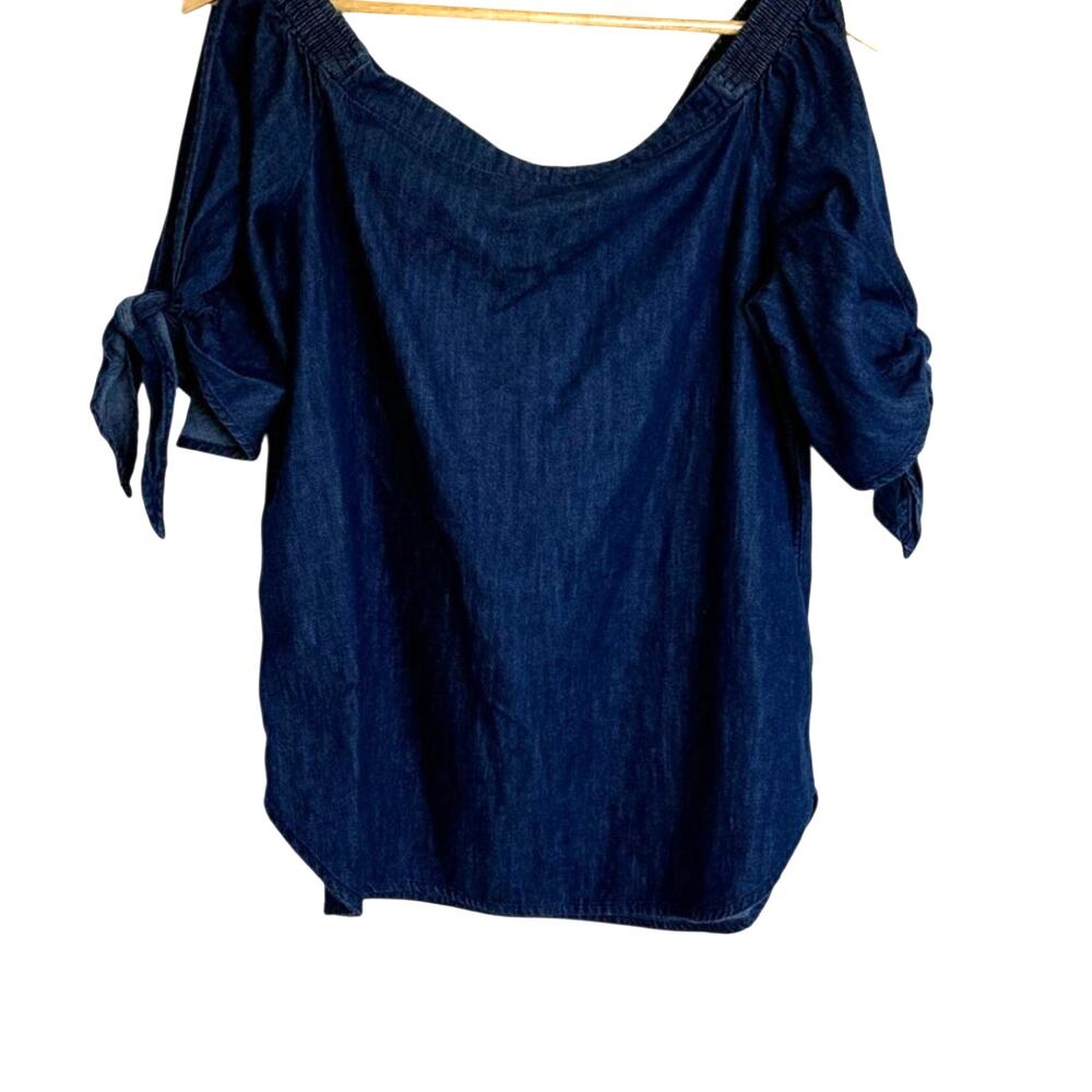 Lauren Ralph Lauren Chambray Off Shoulder Blouse Women's L Tie Sleeves